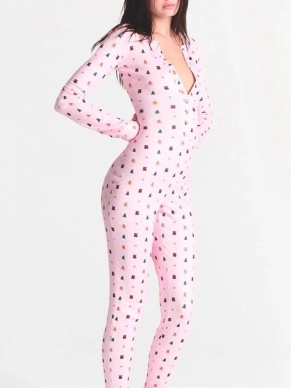 Skims CPFM Plush Pointelle Onesie Gingerbread Snow Print